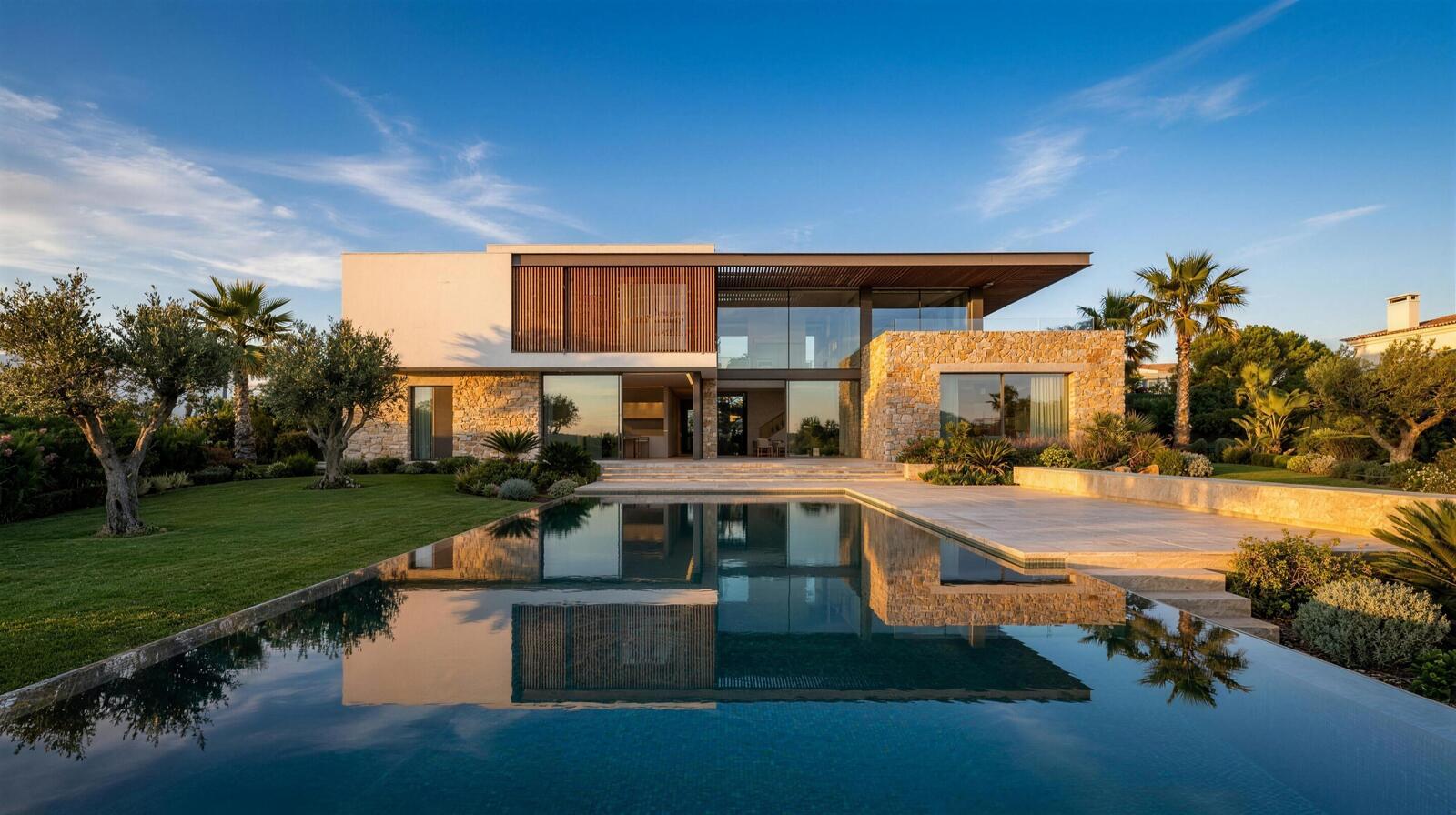 Vivenda contemporânea com piscina e jardim — projeto Volcatti